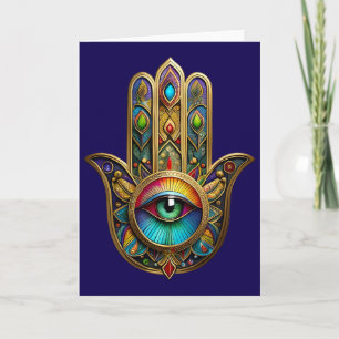 Cartão Ornate Dourado Colorido Hamsa Verde no Terceiro Ol