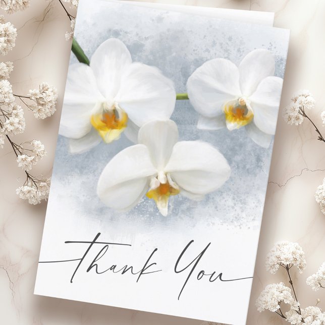 Cartão Orquídea branca phalaenopsis elegante roteiro obri (White orchid phalaenopsis elegant script thank you card)