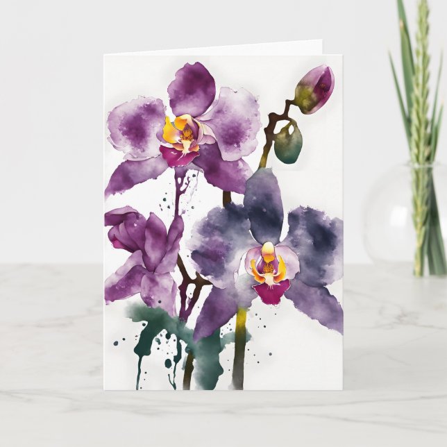 Cartão Orquídea - Flores de aquarela (Frente)