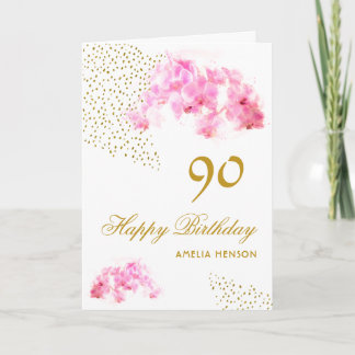 Cartão Orquídea Rosa Aquarela Brilho Dourado Aniversário