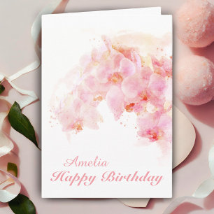 Cartão Orquídea Rosa Flor Aquarela Aniversário