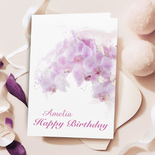 Cartão Orquídea Rosa Flor Aquarela Aniversário