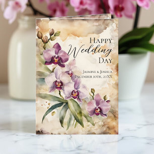 Cartão Orquídea Rosa Pastel Floresce Casamento Aquarela