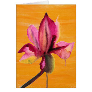 Cartão Orquídea roxa em aquarela flor de arte pop laranja