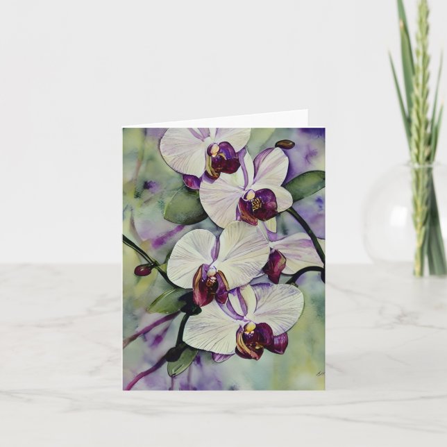 Cartão Orquídeas aquarela personalizáveis (Frente)