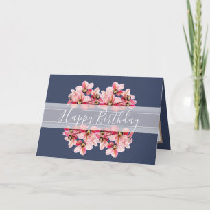 Cartão Orquídeas Bonito Florais, Buquê Rosa, , Aniversári