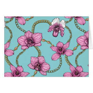 Cartão Orquídeas e correntes, rosa e azul