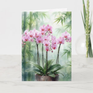 Cartão Orquídeas Rosa de Aniversário em Bambu Verde