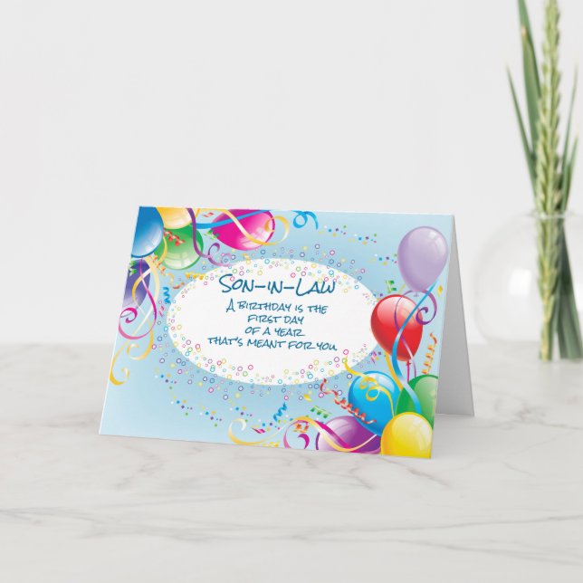 Cartão Os balões de aniversário religiosos de genro celeb (Frente)