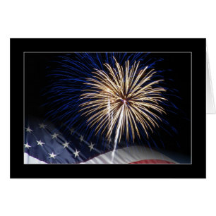 Cartão Os EUA embandeiram e fogos-de-artifício