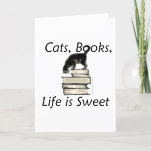 Cartão Os gatos, livros, vida são doces