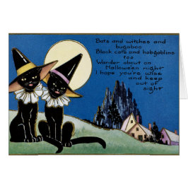 Cartão Os gatos pretos do Dia das Bruxas do vintage