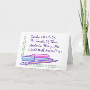 Cartão Os professores escrevem nos corações de seus