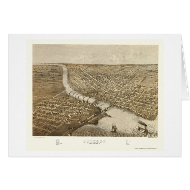 Cartão Oshkosh, mapa panorâmico dos WI - 1887 (Frente Horizontal)