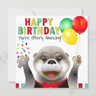 Cartão Óter Fofo-Fofo em Tuxedo   Feliz Aniversário