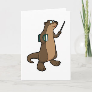Cartão Otter como Professora com Livro e Ponteiro