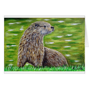 Cartão Otter sobre uma carta de saudação de pintura do ri