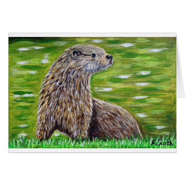Cartão Otter sobre uma carta de saudação de pintura do ri (Frente Horizontal)
