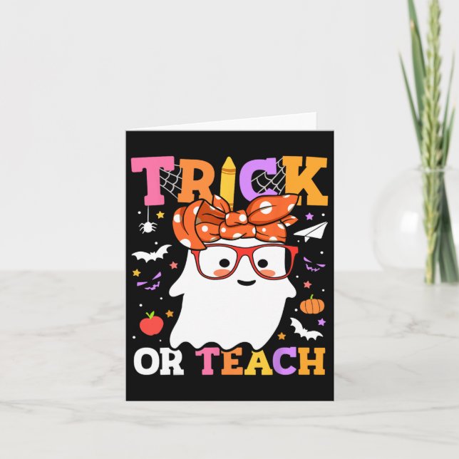 Cartão Ou Professores Felizes Fantasmas De Halloween Com  (Frente)