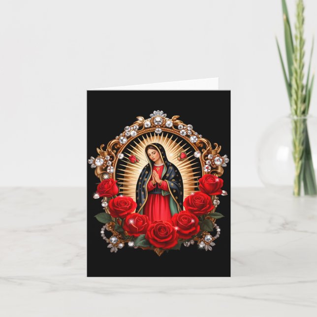 Cartão Our Lady Guadalupe Saint Virgin Mary In Roses Flow (Frente)