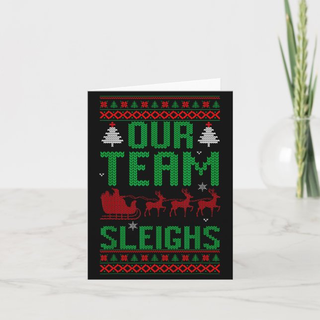 Cartão Our Team Sleighs Christmas Reindeers Santa's  (Frente)
