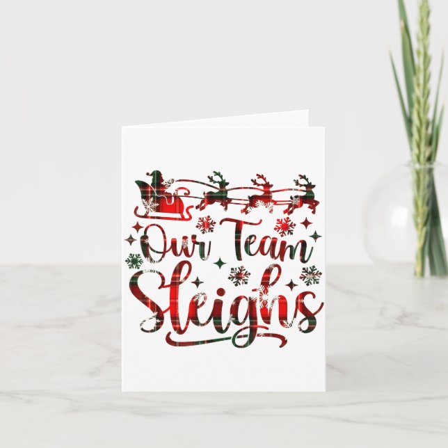Cartão Our Team Sleighs Christmas Santa Reindeers Office  (Frente)