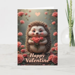 Cartão Ouriço Valentim Amor Fofinho Animal com Rosas