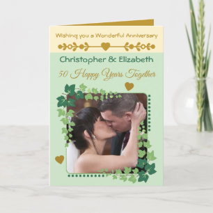 Cartão ouro 50º Aniversário, foto verde dourado