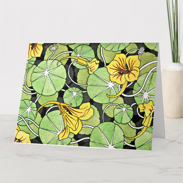 Cartão Ouro Art Nouveau Padrão de Nasturtium (Frente)