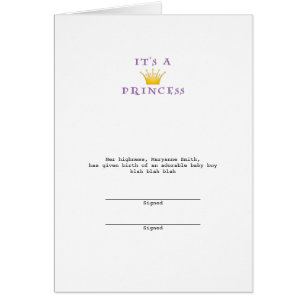 Cartão Ouro Coroa "É uma princesa" com fonte Mágica