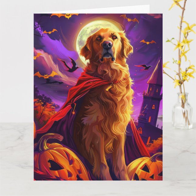 Cartão Ouro de Halloween Retriever Vampiro Pumpkins assus (Flor Amarela)
