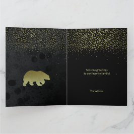 Cartão Ouro de Natal e Céu Noturno Preto e Urso Dourado