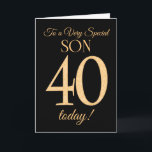 Cartão Ouro-efeito do chique 40th no preto, aniversário<br><div class="desc">Um cartão de aniversário de 40 anos chique para "um filho muito especial",  com um número 40 compor dos números do ouro-efeito e da palavra "filho",  no ouro-efeito,  em um fundo preto. A mensagem interna,  que você pode mudar se você deseja,  é "feliz aniversario"</div>