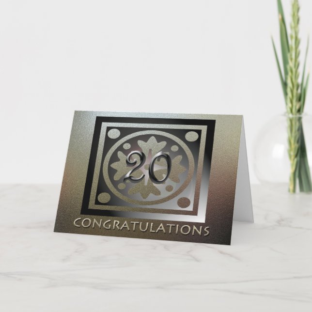 Cartão Ouro Elegante de 20 de Aniversário do Funcionário (Frente)