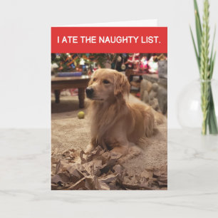 Cartão Ouro Engraçado Retriever Ate Naughty List Natal