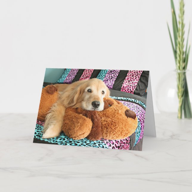 Cartão Ouro Retriever Cachorro na Cama Perde Você (Frente)