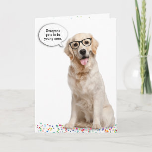 Cartão Ouro Retriever com Óculos Humor de Aniversário