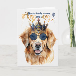 Cartão Ouro Retriever Dog King para um Dia de Aniversário