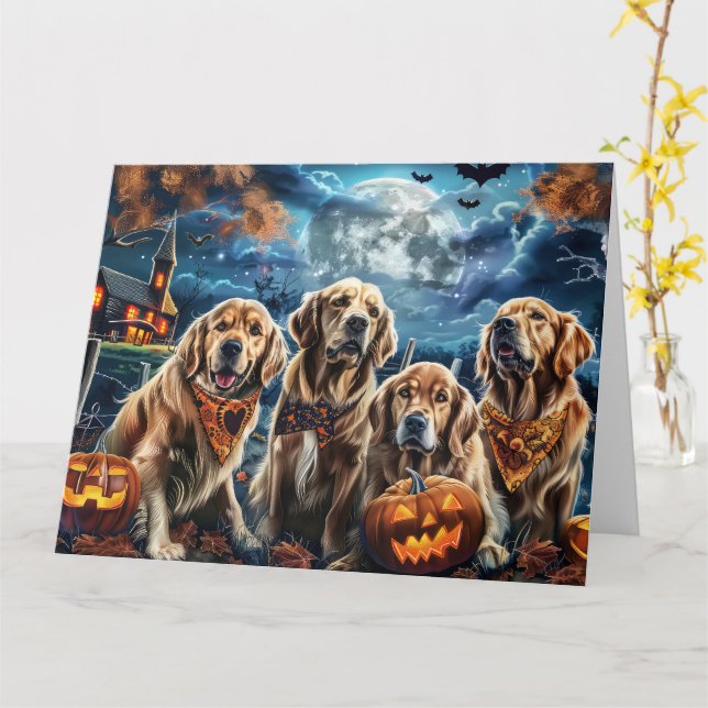 Cartão Ouro Retriever Halloween Spooky (Flor Amarela)
