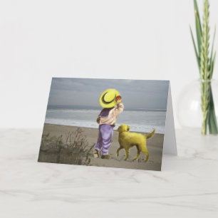 Cartão Ouro Retriever Little Boy On Beach
