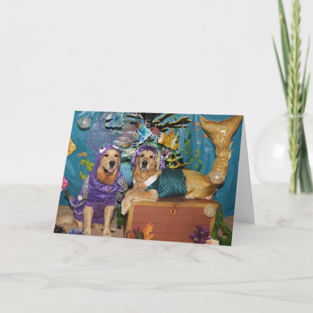 Cartão Ouro Sereia e Octopus Aniversário (Frente)