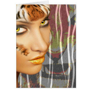 Cartão Outra Tigre Mulher Theriana, uma maquiagem espanto