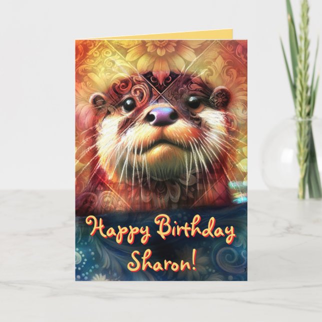 Cartão Outro Abstrato Floral Personalizado Aniversário Pe (Frente)