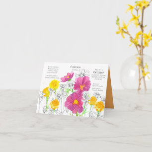 Cartão Outubro Aniversário Cosmos Marigold Mês de Nascime