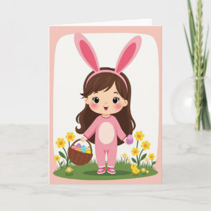 Cartão Oval de Primavera com Coelho Rosa