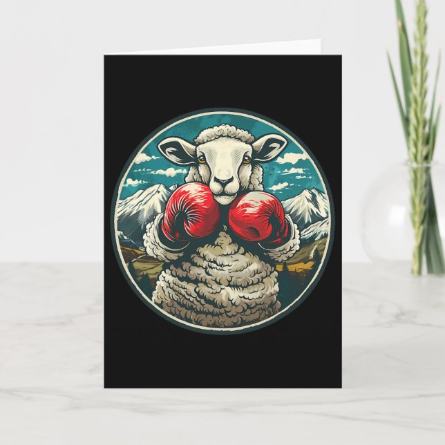Cartão Ovelha Boxeando Com Luvas de Boxe Kickboxing Engra (Frente)