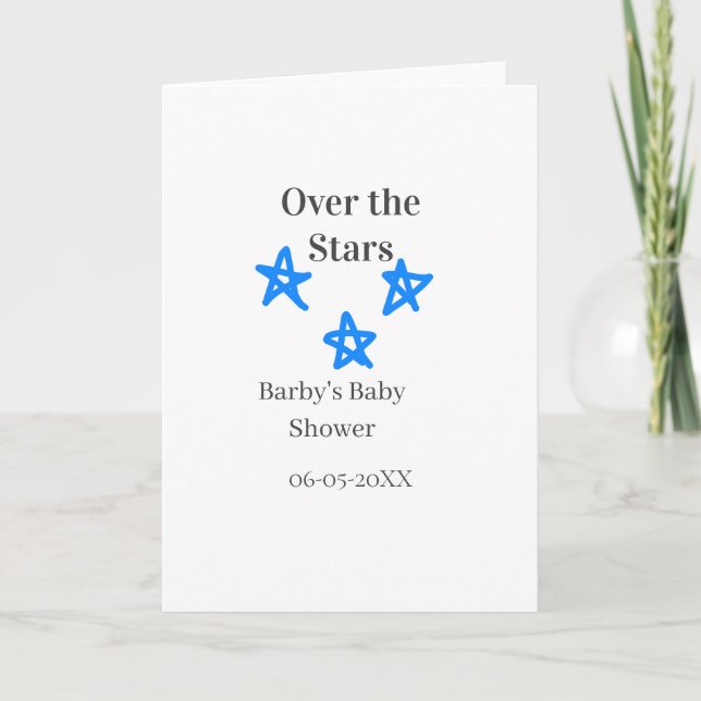 Cartão Over the Stars blue gray baby shower name date ele (Frente)