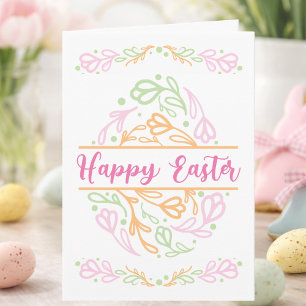 Cartão Ovo de Páscoa Floral Pastel Personalizado Feliz Pá
