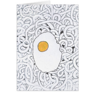 Cartão Ovo frito e espaguetes