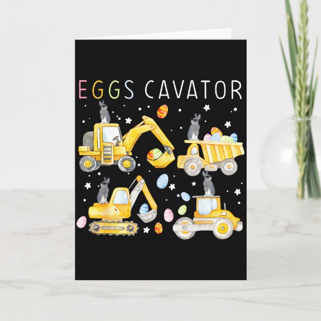 Cartão Ovos Cavator Veículo de Construção Coelho Feliz Le (Frente)